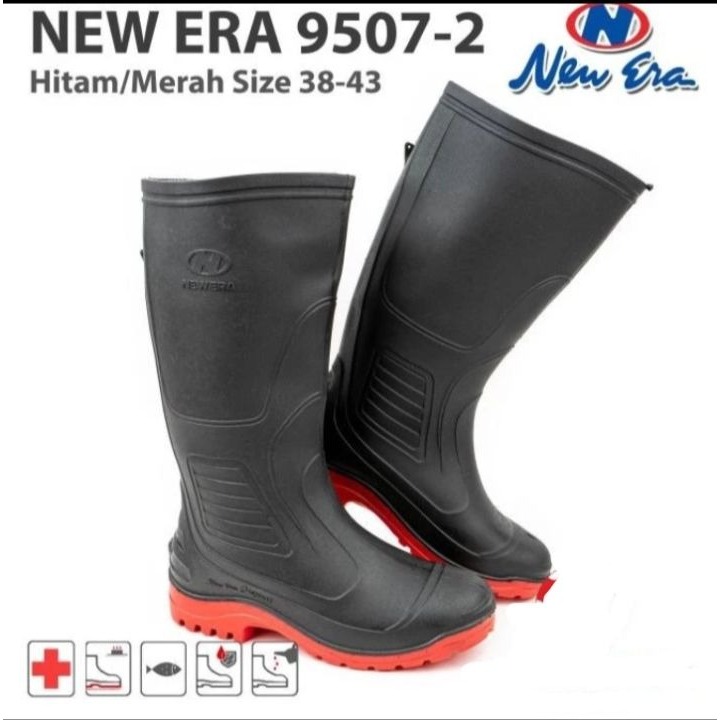 Sepatu Boot New Era Hitam Merah Anti Slip - Sepatu Boot New Era Hitam Merah Size 38 - 43 - Sepatu Pr