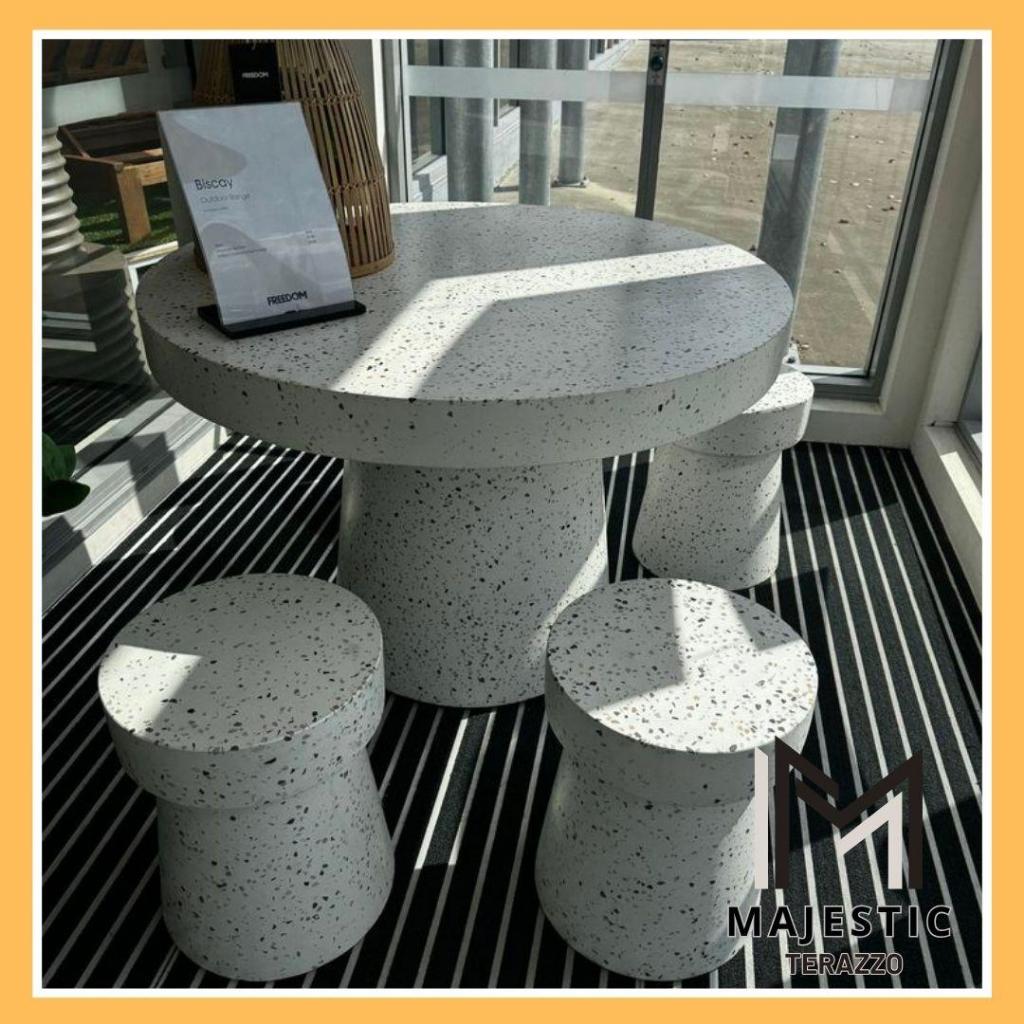 Meja Taman Teraso, Bangku Taman Bulat Batu Bintik by Majestic Terazzo