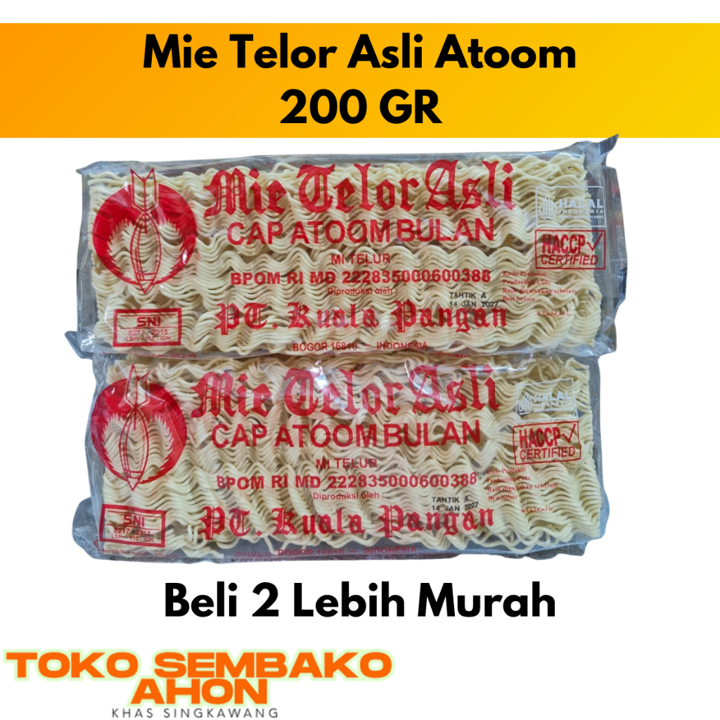 

Mie Telor Asli Atoom Bulan / MIE TELOR ASLI ATOM 200 gram / Mie Telur Kuning Atoom / Mie Atoom Bulan 200g / Mie Telur Lokal