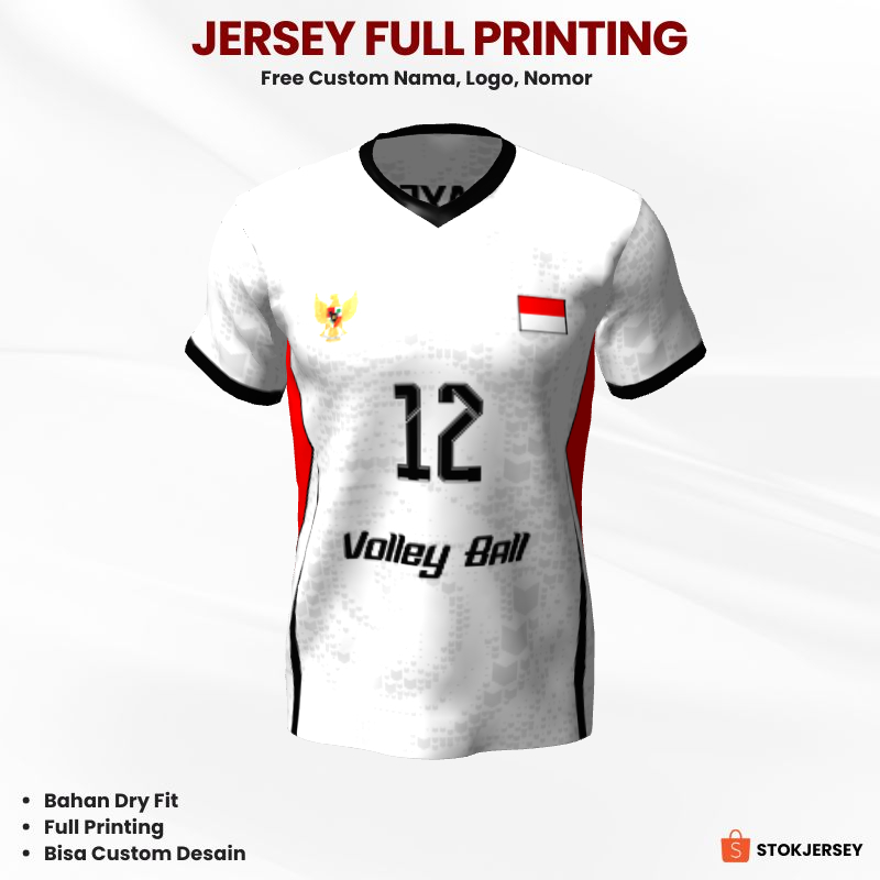 Kaos Jersey Volly Putih Motif Abstrak 125 - Jersey Custom Full Printing