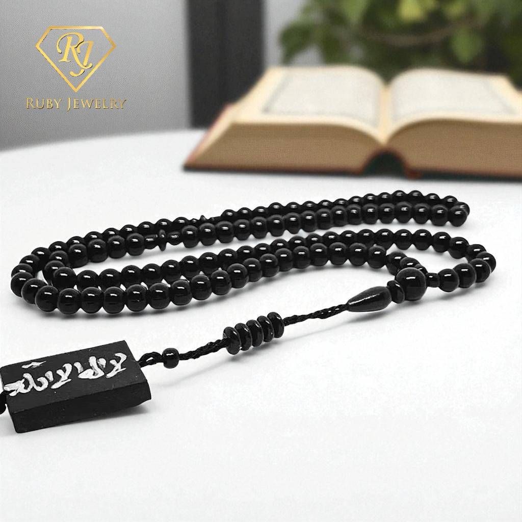 Tasbih 99 Butir Batu Giok Hitam Onyx Motif Plat