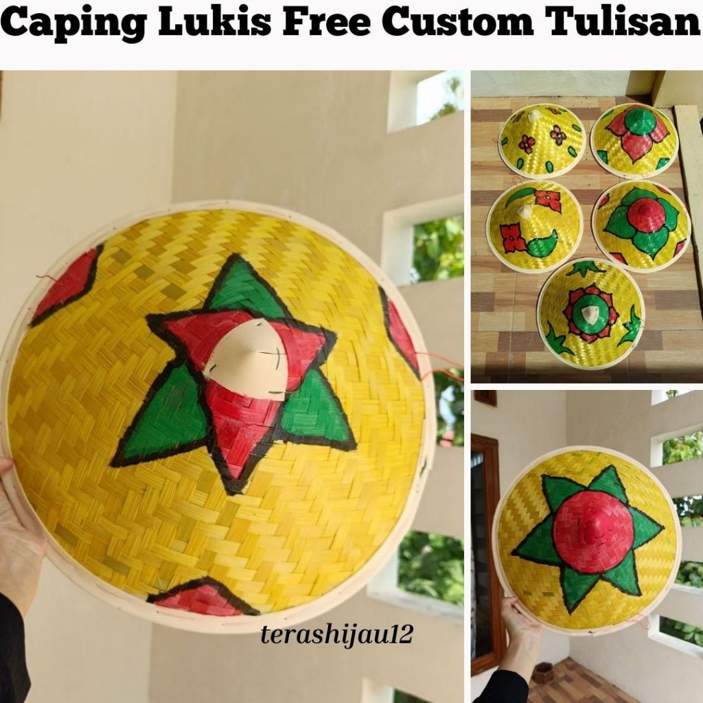 caping dekorasi unik caping petani lukis