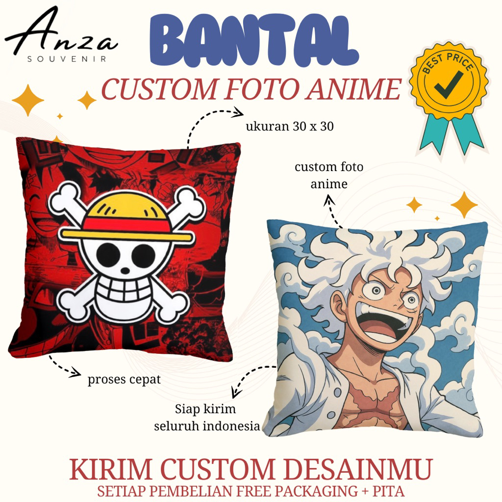 BANTAL ONE PIECE / BANTAL CUSTOM ANIME / BANTAL FOTO CUSTOM / HADIAH BANTAL ONE PIECE / DEMON SLAYER