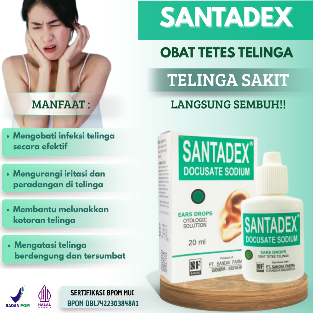 Santadex Ear Drops – Anak & Dewasa – Gatal & Berair – Obat Telinga