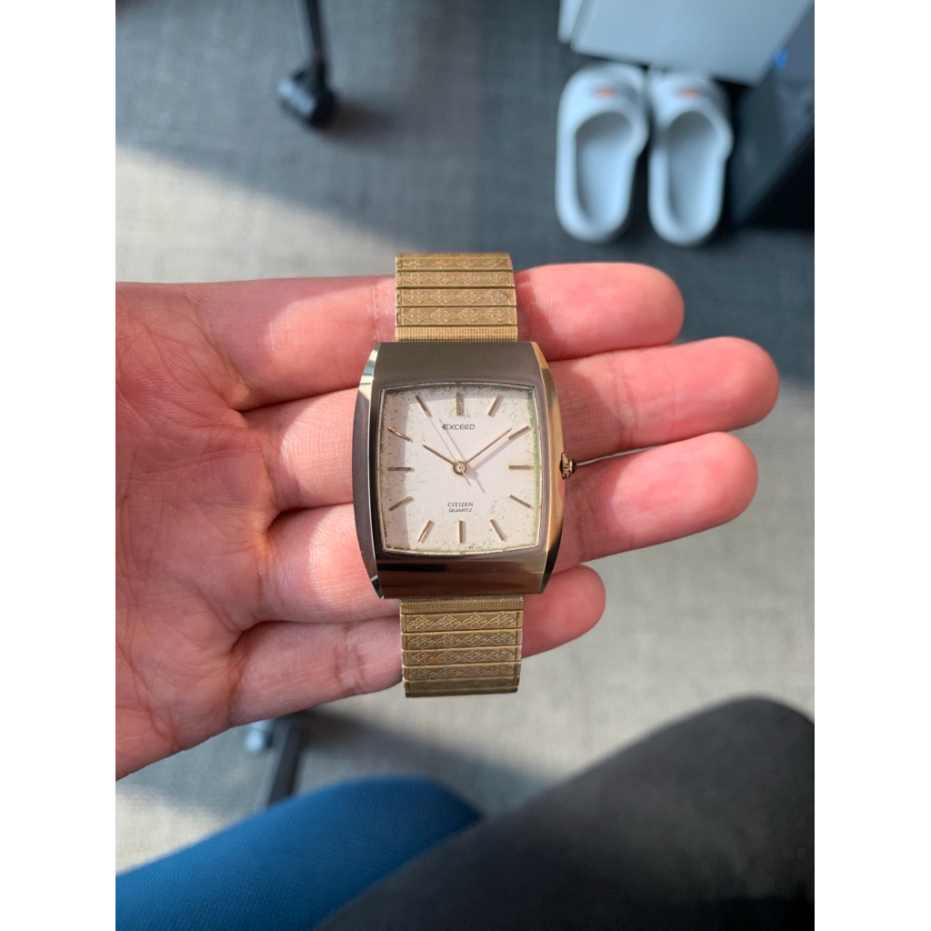 Citizen Exceed Tungsten UHAG - Kaca Sapphire Ref 4-795440K ultra thin white natural aging dial quart