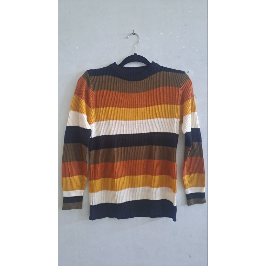 Sweater Rajut Wanita Garis Coklat