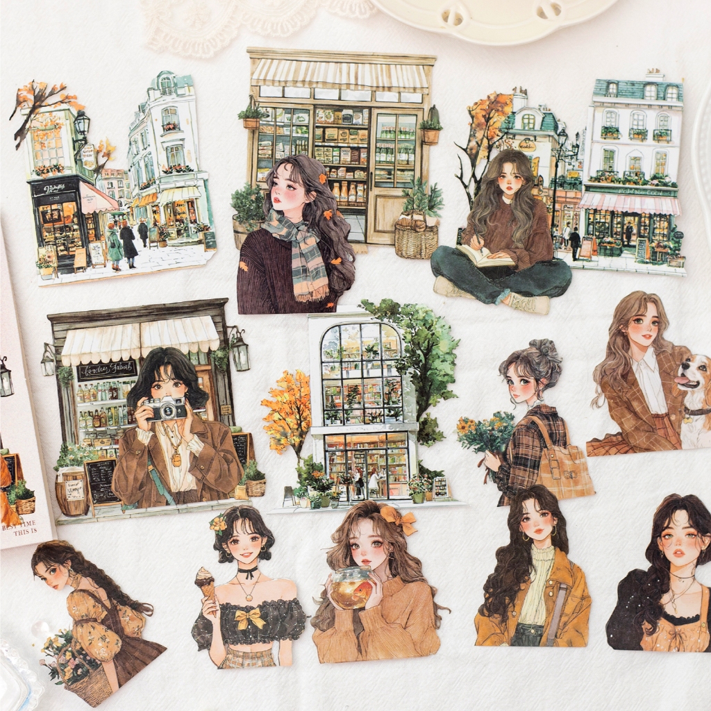 

(8F11) 15pcs Stiker Seri Hari Cerah Dekorasi Buku Pegangan Retro Sederhana Stiker Perekat Diy Journal Scrapbook