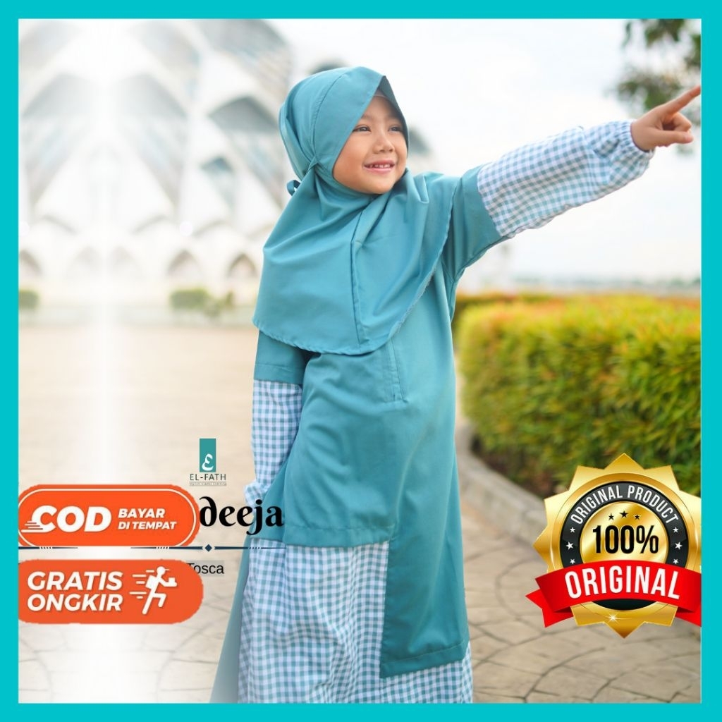 Setelan Baju Gamis Muslimah Anak Perempuan Syar'i Plus Jilbab Khadeeja Original By : El-Fath