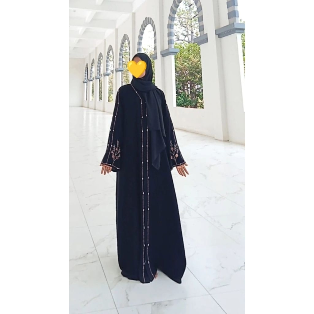 Gamis Mata Swaroski Jetblack Saudi Busui Abaya Hitam Dubai Murah Busana Muslim Wanita Maxy Dress Pak