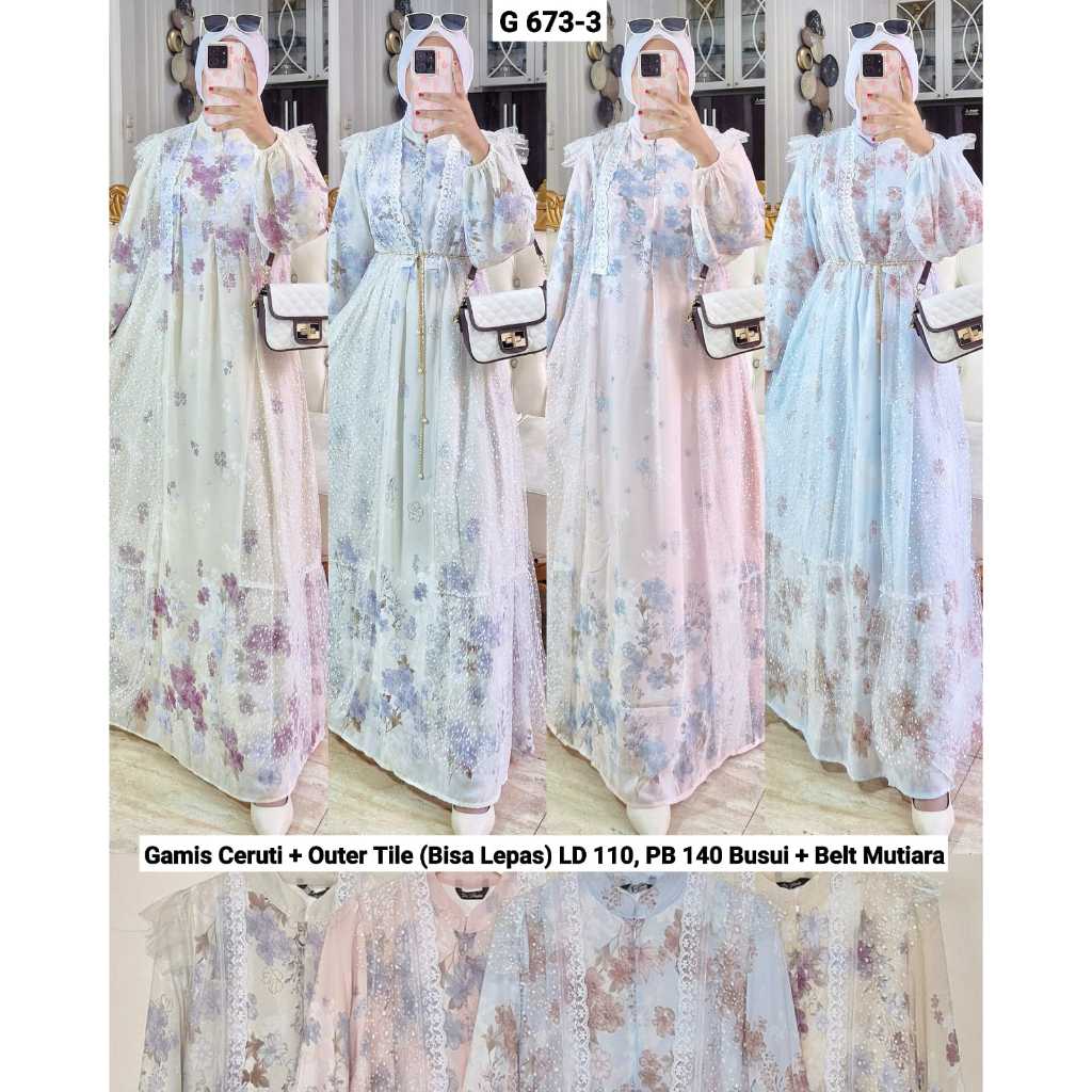 Gamis Fashion Wanita Terbaru / Gamis Set Outher Brokat Tille / Gamis Ceruty Full Furing