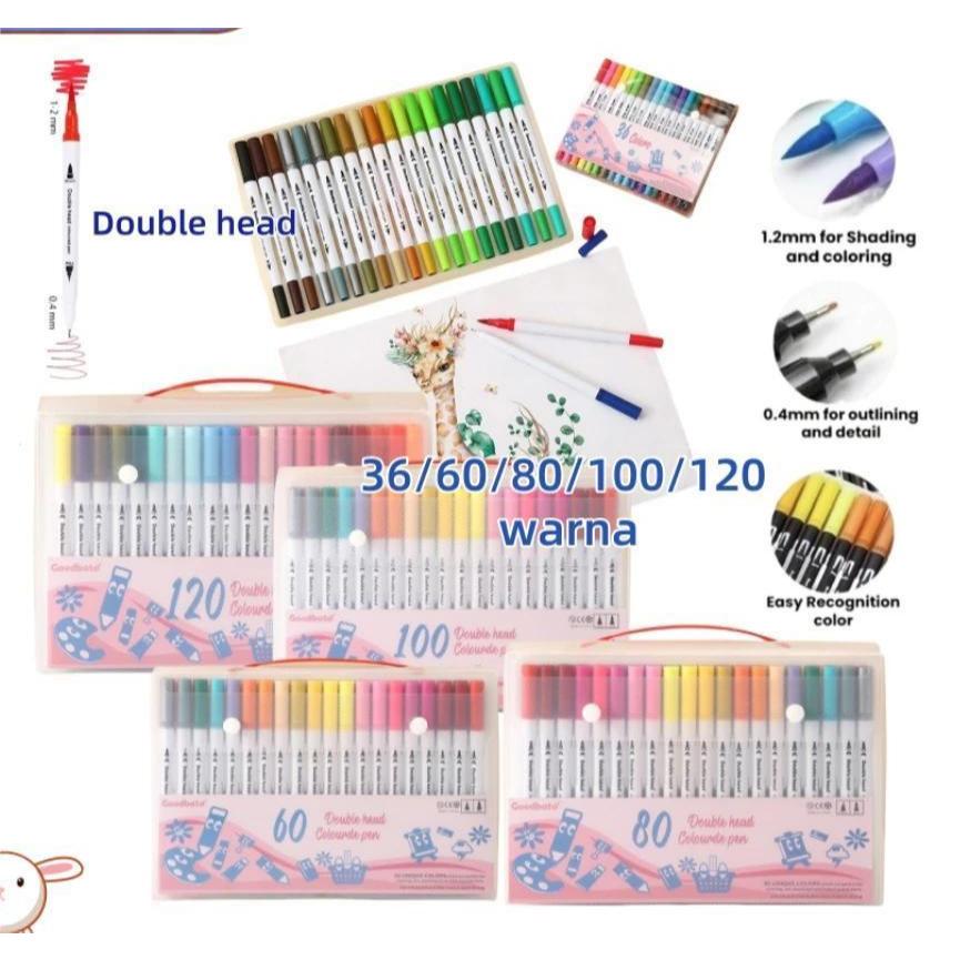

Spidol Double Head Drawing Pen Fine Art Watercolor 36/60/80/100/120 Warna Sketsa Spidol Umum