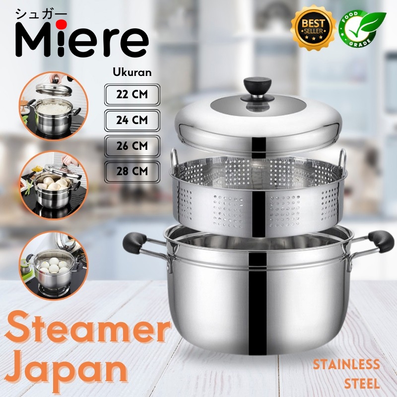 Panci kukusan tutup kaca ukuran besar Panci Kukus 2 Susun Panci Kukus Stainless Steel Dandang