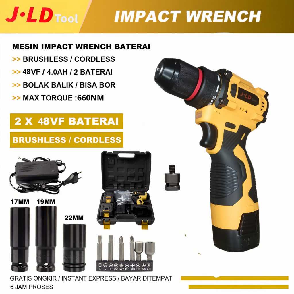 CORDLESS JLD SUPER 16,8V KUNING MESIN BOR BATERE CORDLESS KUNING JLD 16.8V