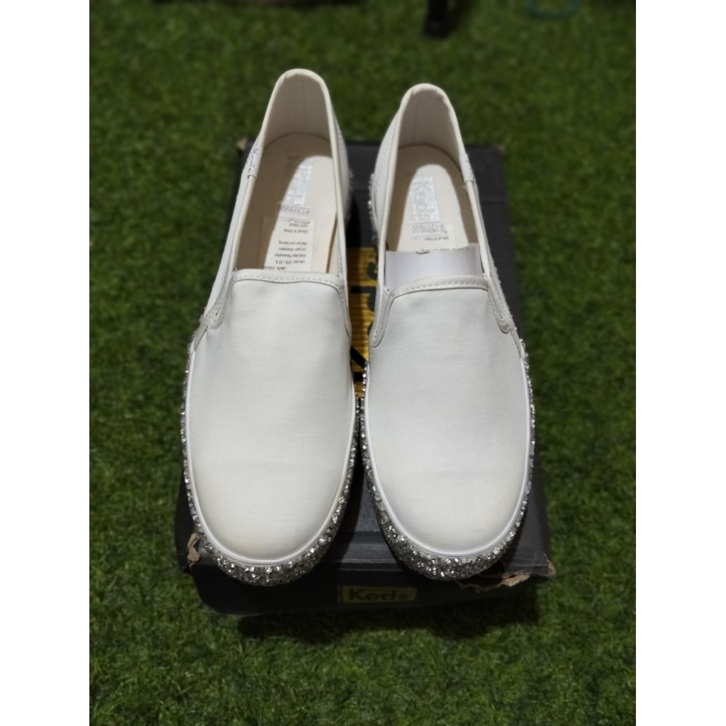 Keds Triple Decker Slip On White Silver Glitter Original Sepatu Wanita Casual Import Sepatu Keds Ori