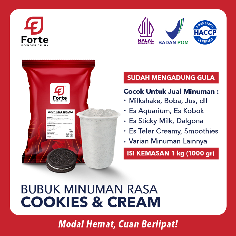 Bubuk Minuman COOKIES & CREAM 1000gr - FORTE Powder Drink Serbuk Plus GULA
