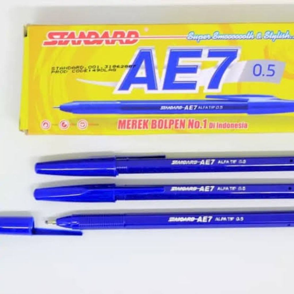 

bolpoin AE7 standart tinta biru super smooth and stylish alat tulis