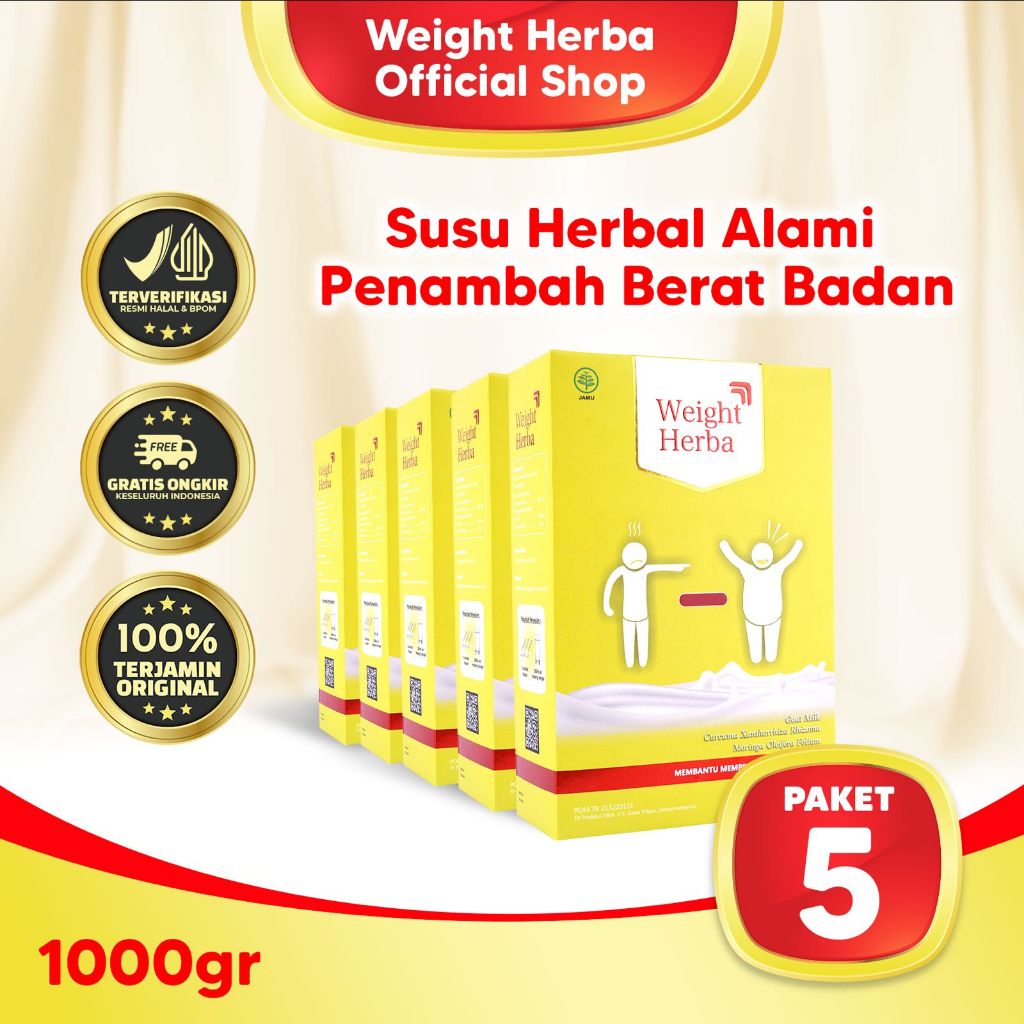 

[PAKET HEMAT] WEIGHT HERBA 5 BOX - SUSU HERBAL PENAMBAH BERAT BADAN & PENAMBAH NAFSU MAKAN | 1000gr