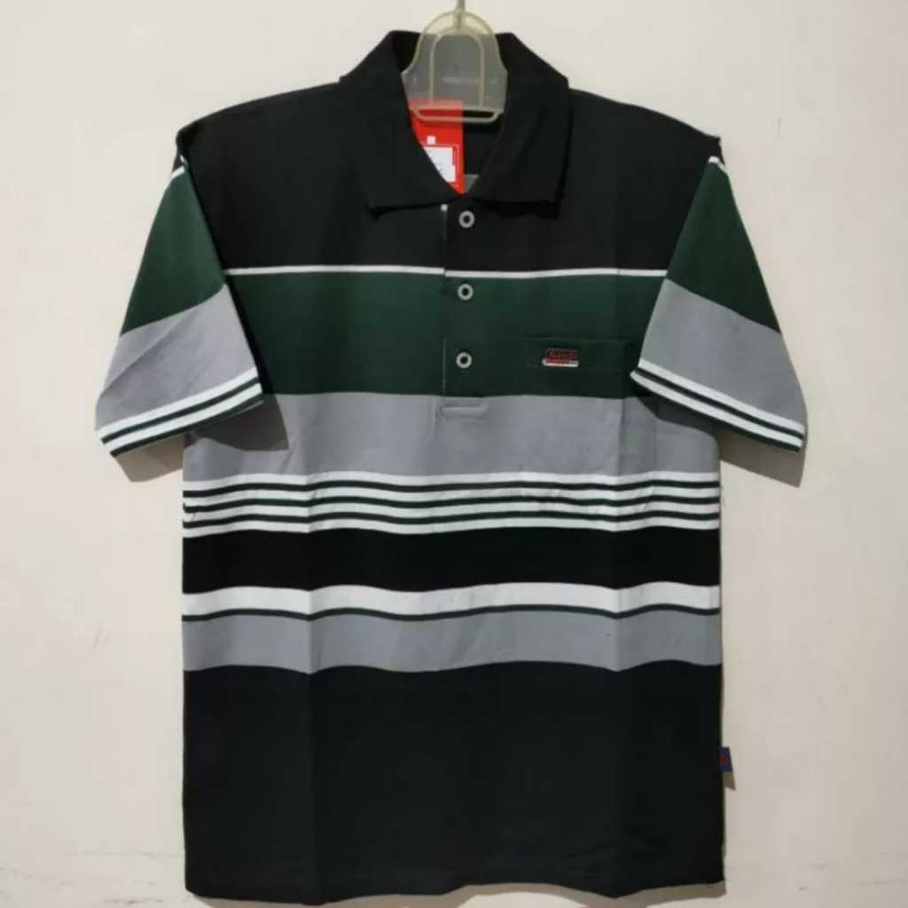 Kaos Berkerah Pria Lengan Pendek Motif Garis Salur Size XXL