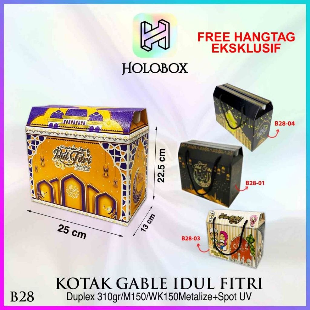 

Box Hampers Lebaran / Gable Box / Parcel Lebaran Idul fitri / Kotak Packaging Toples Kue 250 gr / Uk 25x13x22 cm / B28