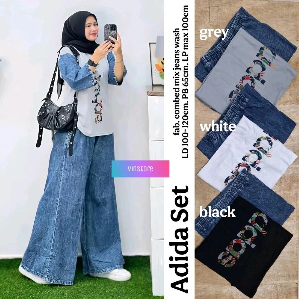 Setelan Jeans Wanita Setelan Kaos Mix Jeans Baju Setelan Wanita Kekinian Terbaru