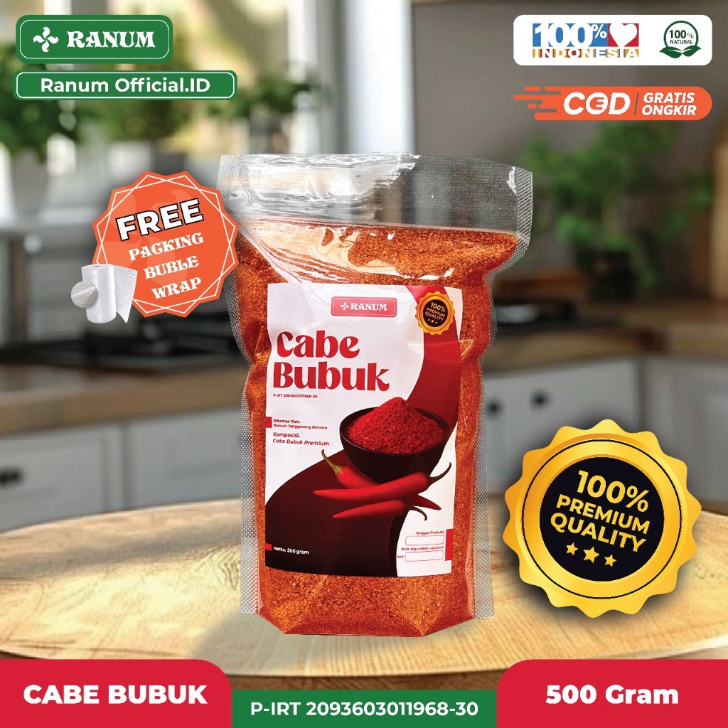 

Cabe Bubuk Pedas Asli 100% Cabe Kering 500 Gram | Bumbu Masakan, Sambal, Topping Makanan