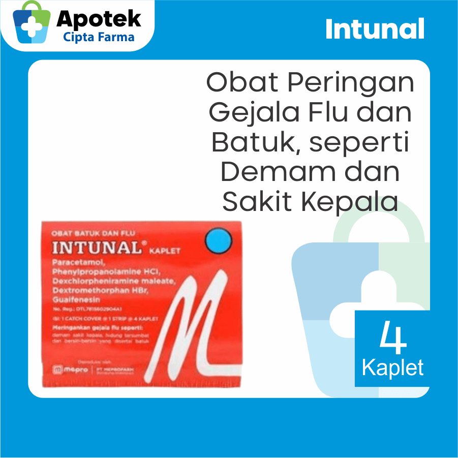 Intunal 4 Kaplet Paracetamol Parasetamol Dextromethorphan Guaifenesin Obat Flu dan Batuk Pilek Hidun