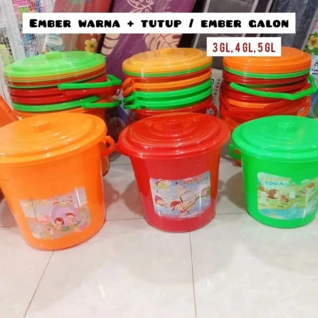 Ember Plastik Warna + Tutup / Ember 3, 4 & 6 galon