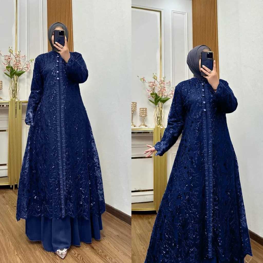 LESHIA DRESS GAMIS PESTA MEWAH ELEGANT GAMIS IMPORT BAHAN CERUTY BABY DOLL MIX BRUKAT GAMIS MEWAH