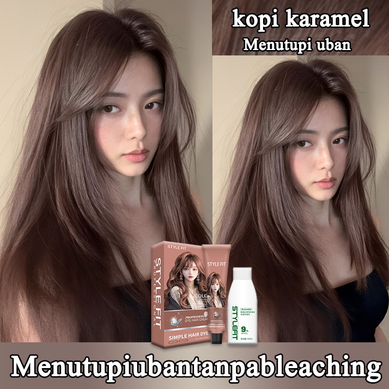 【Bahan terbaru】STYLE FIT Kopi Karamel cat rambut * 200ml Tidak merusak rambut, cat sendiri di rumah,