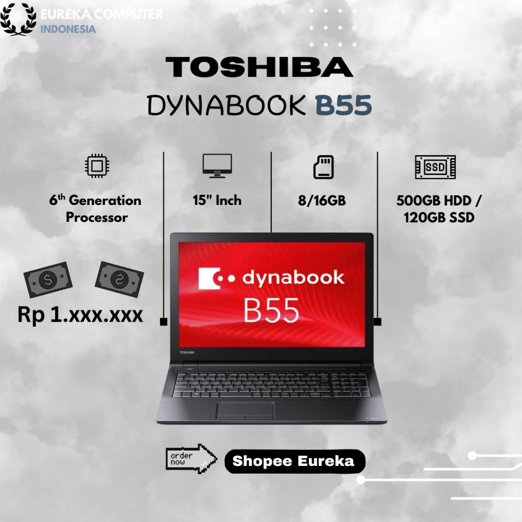Laptop 1 Jutaan Toshiba Dynabook B55 15 Inch Core i5 Gen 7 RAM 8GB SSD 256GB