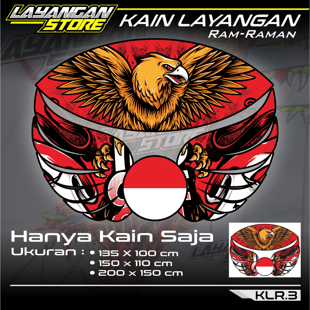 KAIN Layang-layang Ram Raman Full Printing High Quality Bahan Peles Satin/Kain Layangan Motif Garuda