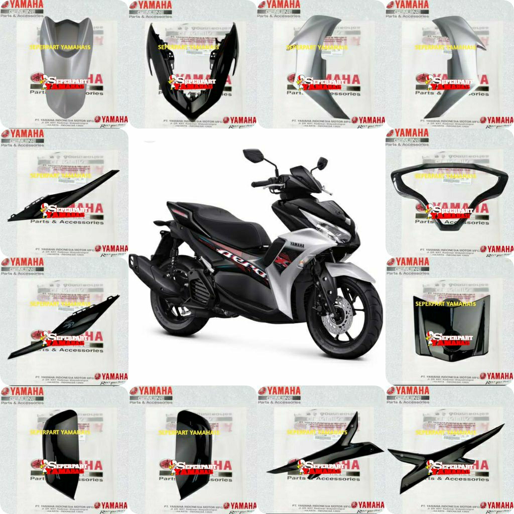 FULL SET COVER BODY HALUS AEROX NEW 155 SILVER HITAM ORIGINAL YGP GENUINE PARTS