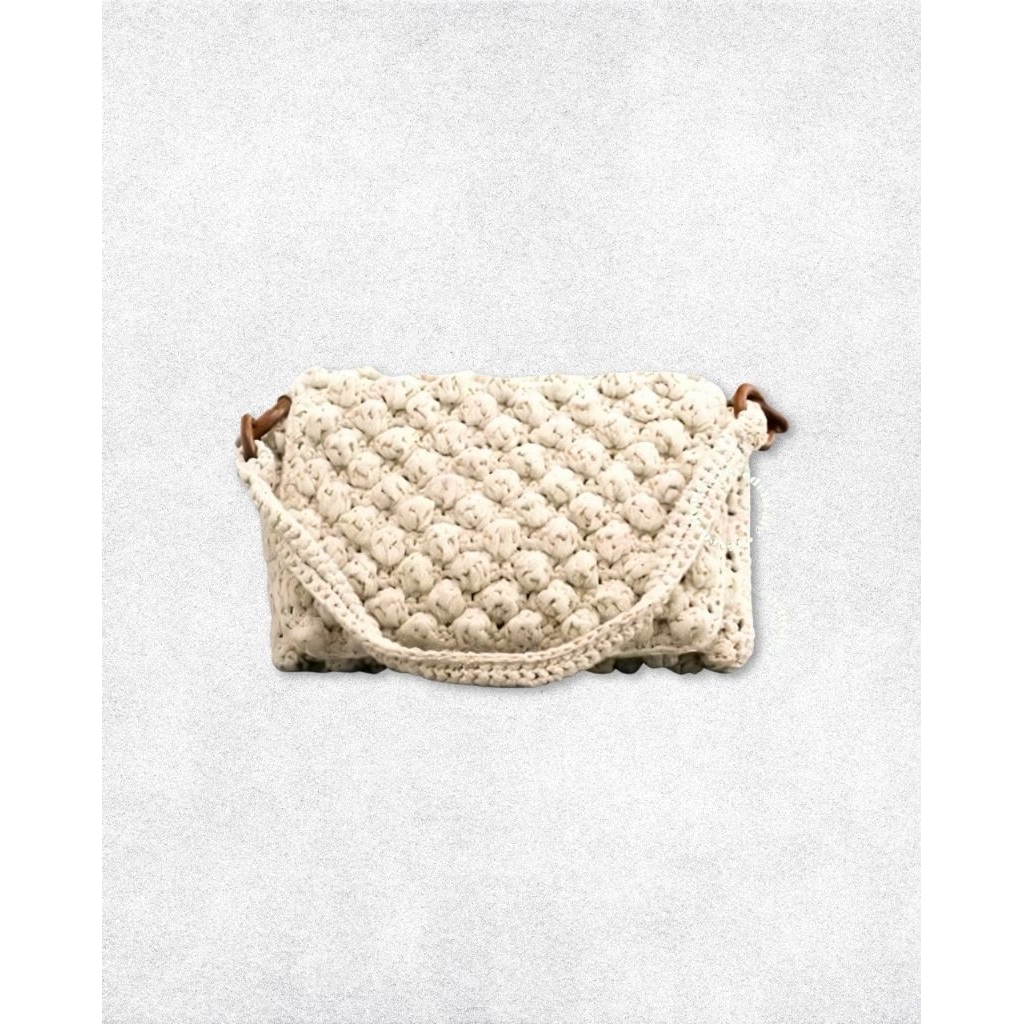 ZARA Tas Wanita | Clutch Rajut Warna Beige dengan Tali Rajut