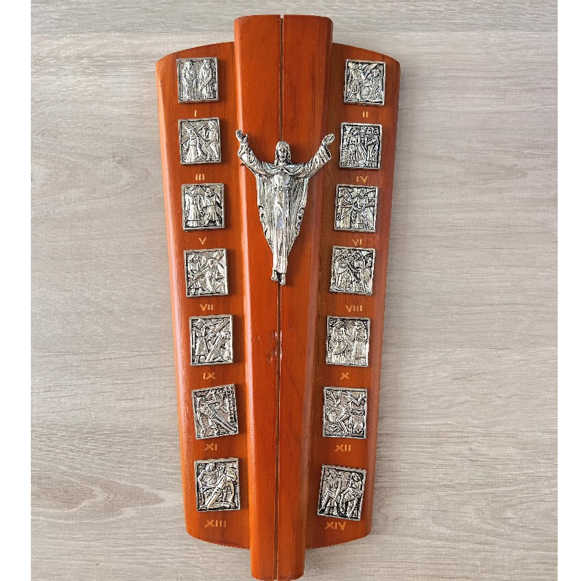 Patung Jalan Salib Kayu & Besi – 14 Perhentian Salib Kristus (Wall Decor Katolik / Hiasan Devosi Sal