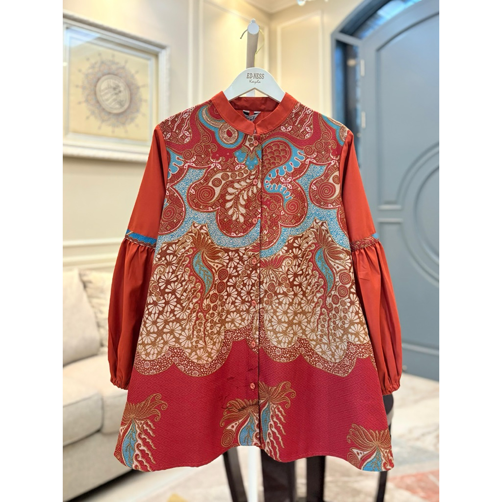 Blouse katun ima tuyobo mix batik Doby Batik lapis trikot Kancing depan full Tangan ada karet Ori By