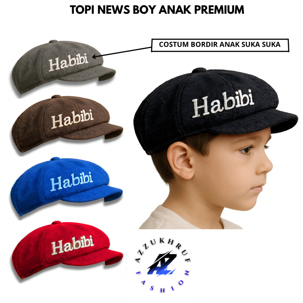 Topi Anak NewsBoy Custom Nama