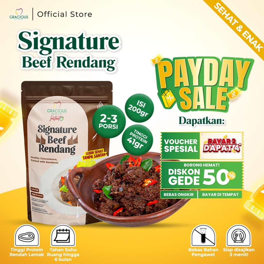 

Gracious Signature Beef Rendang - Protein 41gr (Makanan Instant Sehat Siap Saji)