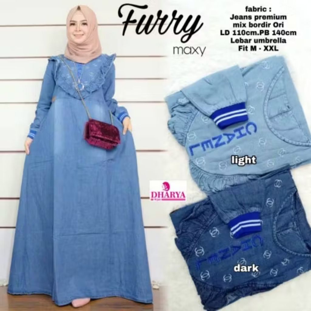 Furry Gamis Jeans Denim Maxy Dress Ld 110 XXL Dharya