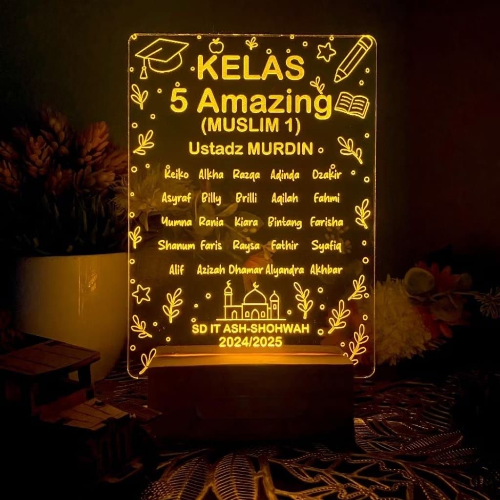Lampu Akrilik Costum Kelas Hadiah Wali Kelas Spesial Kado Perpisahan Estetik Lampu Akrilik Custom An