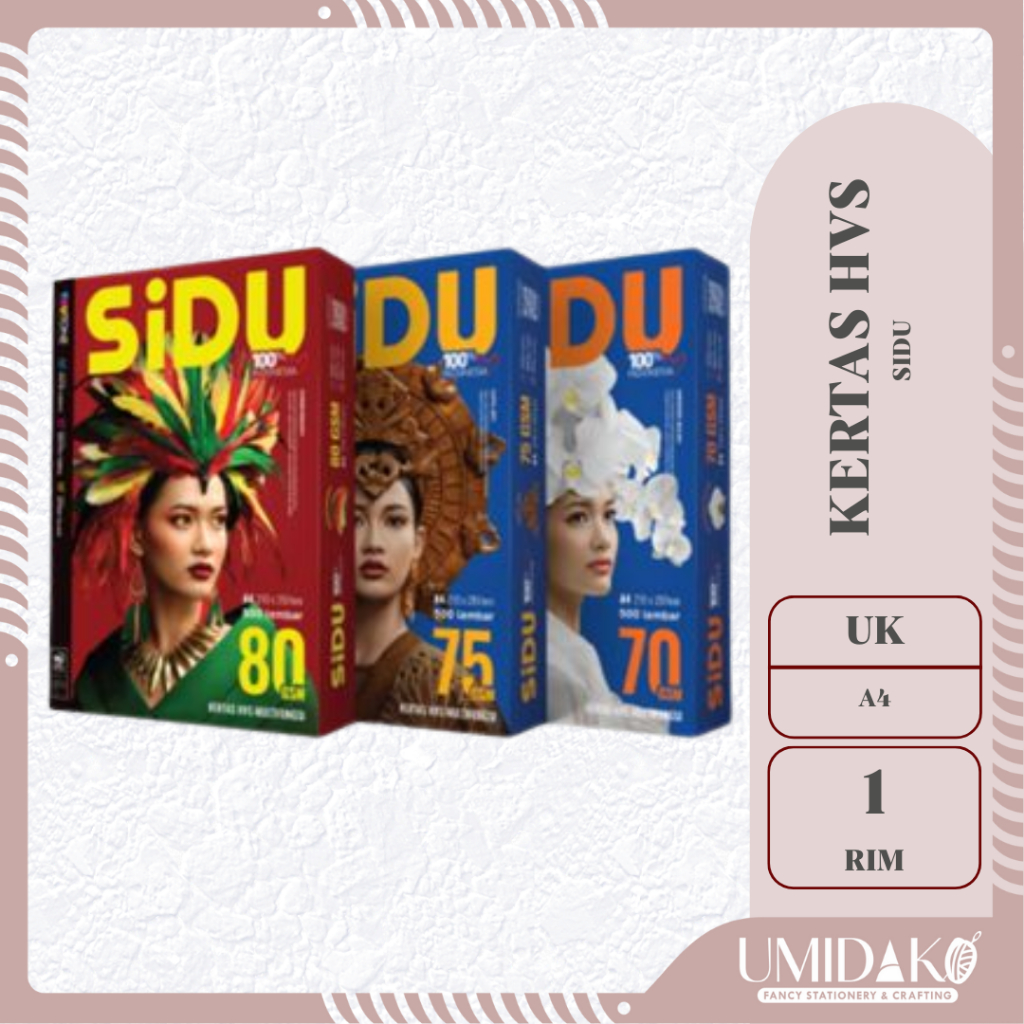 

[UMIDAKO] KERTAS HVS SIDU A4 (1RIM) (70,75,80 gsm)