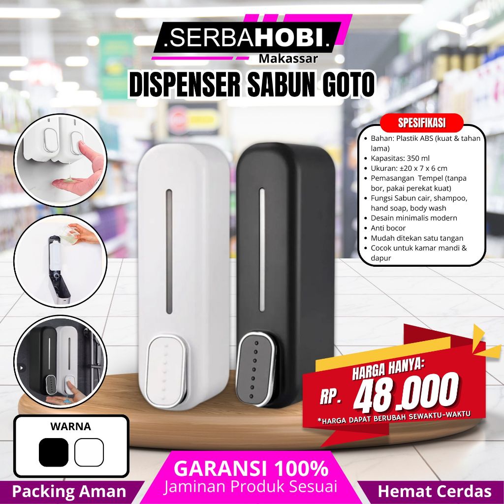 Dispenser Sabun Cair Tempel GOTO 350ml | Tempat Sabun Shampoo Minimalis Anti Bocor