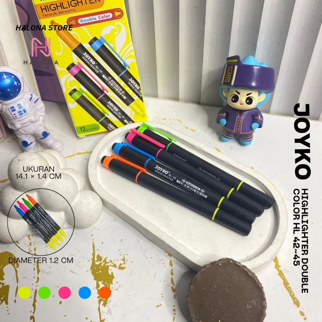 

[ 1 PACK / 12 PCS ] Highlighter Double Color / Stabilo / Penanda Berwarna 2 Tip Warna Joyko