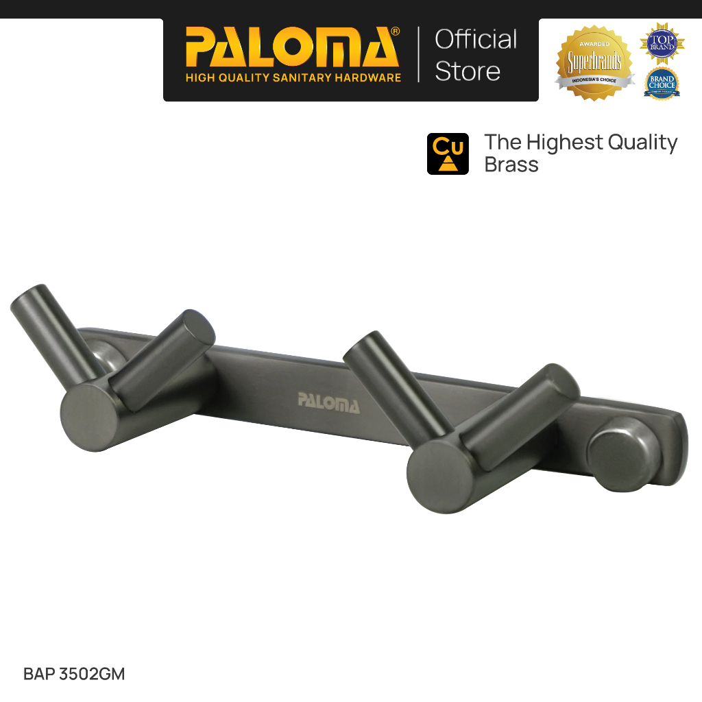 PALOMA BAP 3502GM Kapstok Gantungan Handuk Baju Robe Hook Rak Hanger 4 Kait Wall Dinding Kamar Mandi