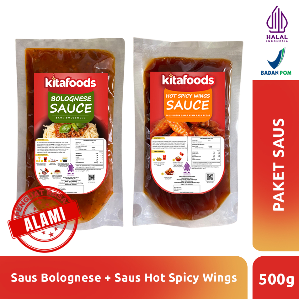 

Kitafoods Paket Mix sauce 1 (Hot Spicy sauce 250gr + bolognese sauce 250gr ) Tanpa Penguat Rasa