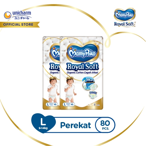MamyPoko Royal Soft Organic Cotton - L 40 - Popok Tape - 2 Packs