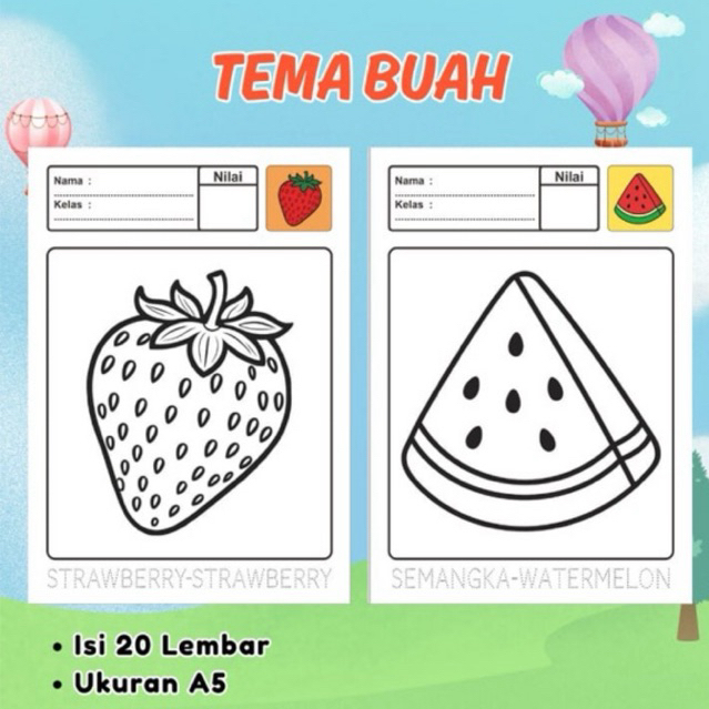 

Lembar Mewarnai Edukatif Tema Buah – 20 Lembar | Ukuran A5