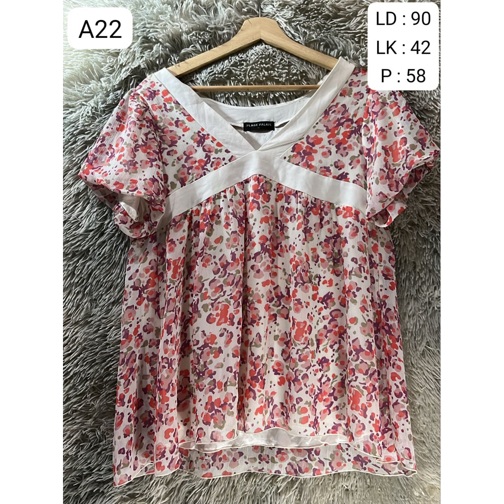 A22 Blouse wanita motif bunga-bunga, lengan pendek