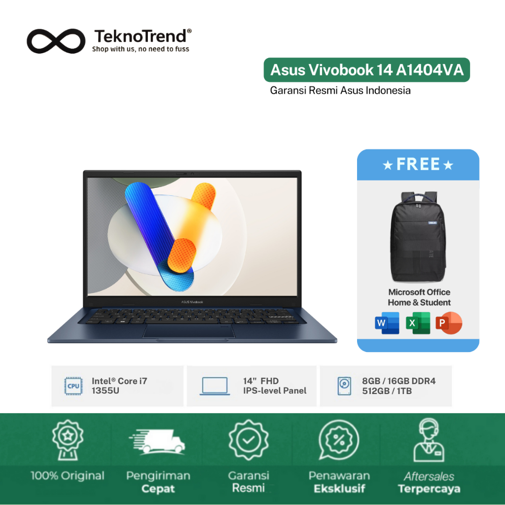 Asus Vivobook 14 A1404VA Core i7-1355U 16GB/1TB 14" FHD IPS Garansi Resmi