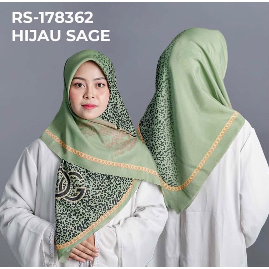 Hijab segiempat voal premium motif hijau sage