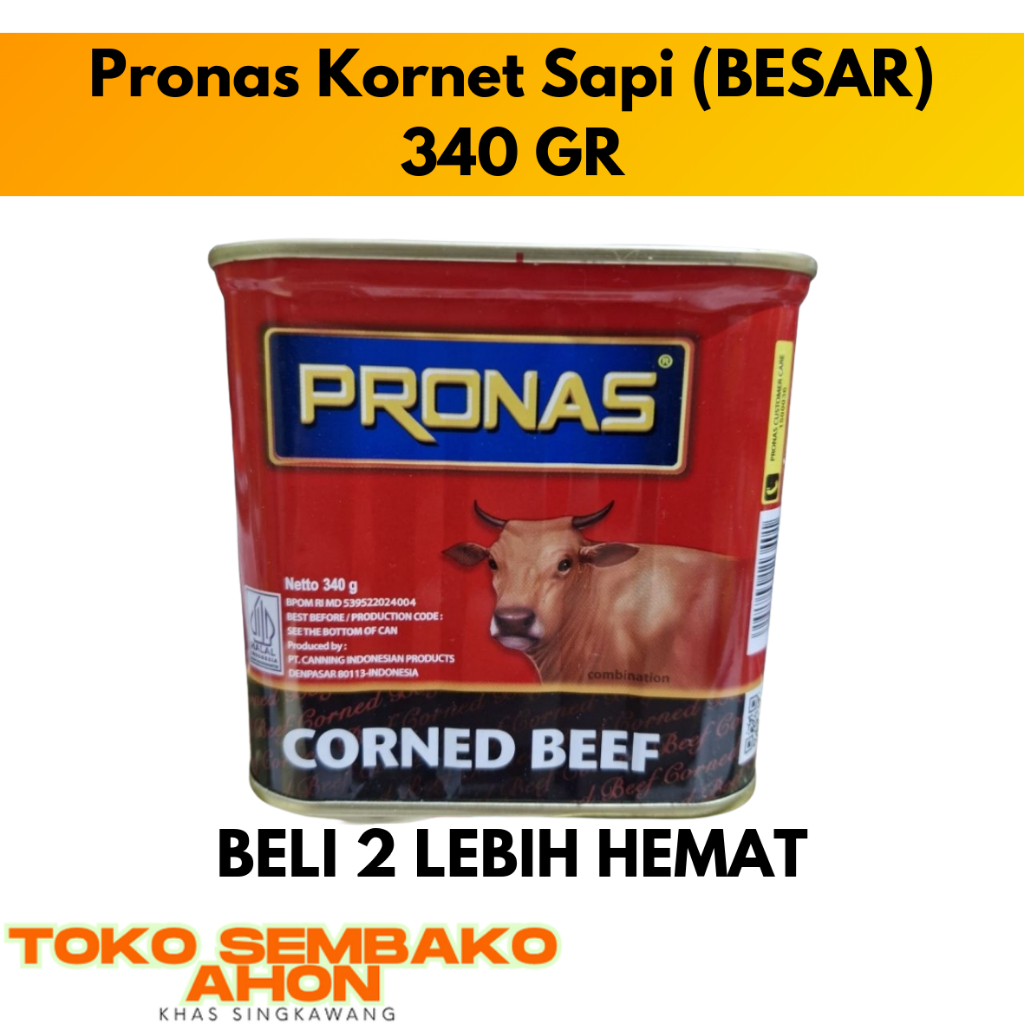 

Pronas Kornet Sapi 340 g (BESAR) / Kornet Sapi Kaleng Pronas 340gr / Kornet Daging Sapi Siap Makan / Kornet Besar Pronas